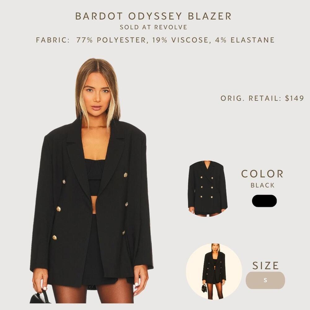 Bardot Odyssey Blazer Black Gold Button Double Breasted Oversized Size S Revolve